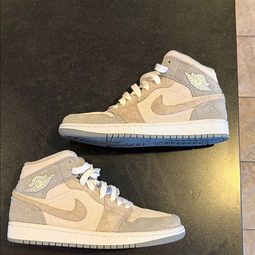 Nike Air Jordan High-Top Sneakers in Cream, Tan and Gray; Women’s 10